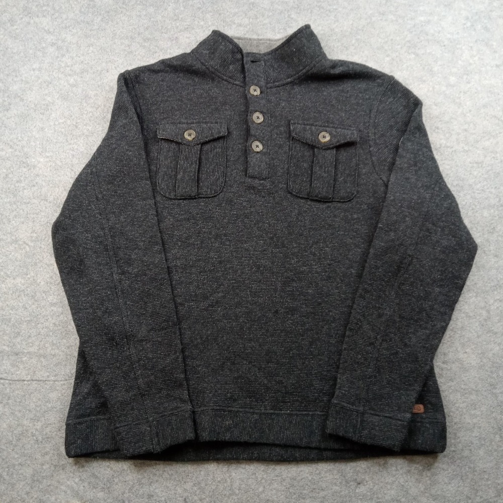 Merrell Sweater Mens XL Gray‎ Wool Blend Mock Neck Henley Pullover Chest Pockets